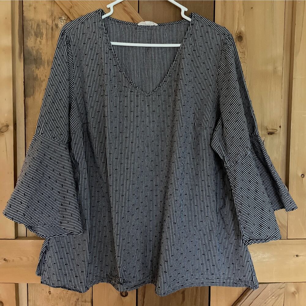 Jane and Delancey Gingham Top V Neck Bell Sleeve Blouse Womens 2XL, Cottage-core